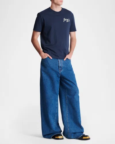 Balmain Printed Cotton T-shirt In Blue