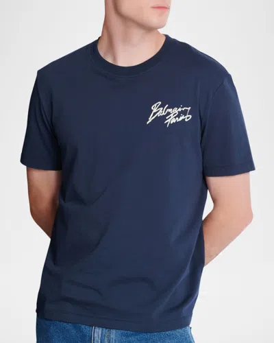 Balmain Printed Cotton T-shirt In Blue