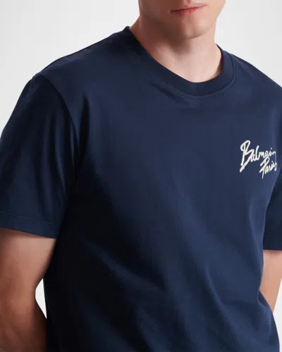 Balmain Printed Cotton T-shirt In Blue