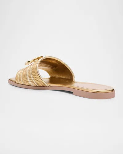 Valentino Garavani Vlogo Signature Metallic Leather Slide Sandal With Cornely Embroidery Woman Gold