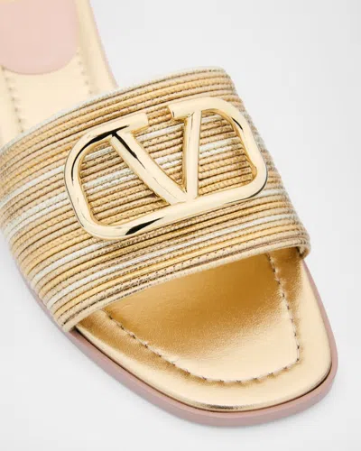 Valentino Garavani Vlogo Signature Metallic Leather Slide Sandal With Cornely Embroidery Woman Gold