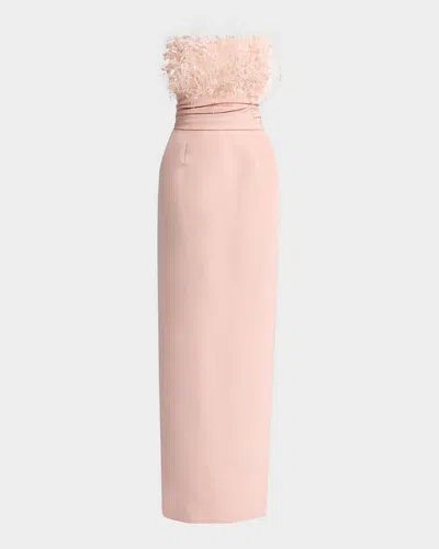 Oscar De La Renta Feather-trimmed Silk Faille Bustier Gown In Pink