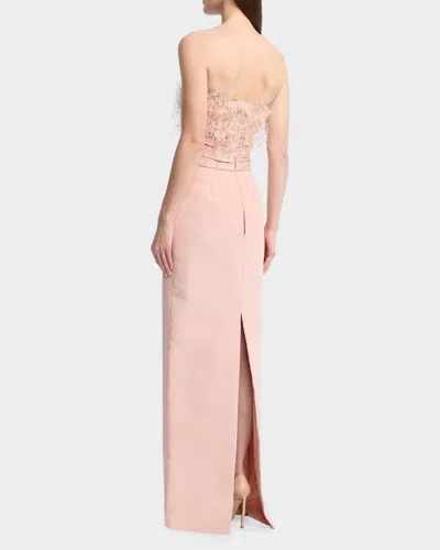 Oscar De La Renta Feather-trimmed Silk Faille Bustier Gown In Pink