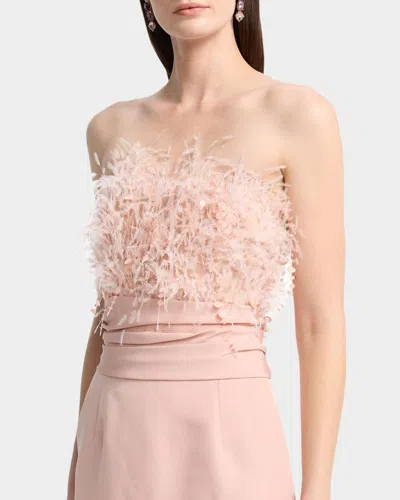Oscar De La Renta Feather-trimmed Silk Faille Bustier Gown In Pink
