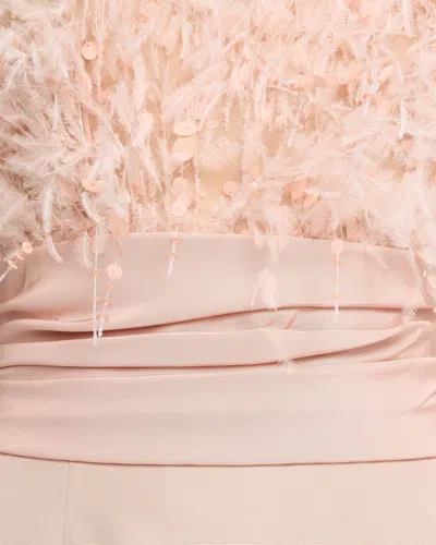 Oscar De La Renta Feather-trimmed Silk Faille Bustier Gown In Pink