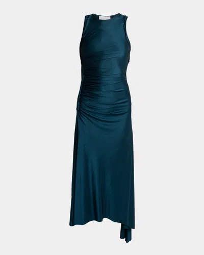 Victoria Beckham Womens Dark Teal Twist Asymmetric-hem Woven Midi Dress In Green