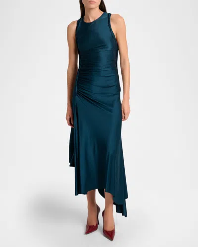 Victoria Beckham Womens Dark Teal Twist Asymmetric-hem Woven Midi Dress In Green
