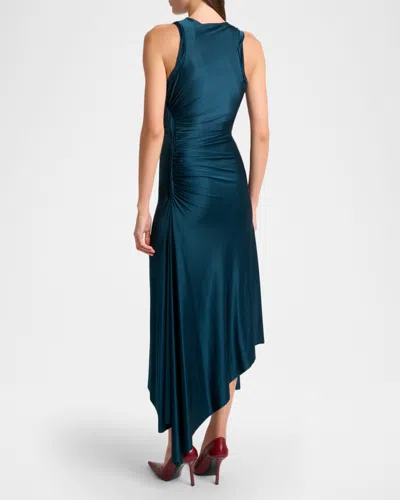 Victoria Beckham Womens Dark Teal Twist Asymmetric-hem Woven Midi Dress In Green