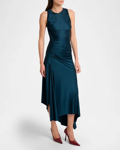 Victoria Beckham Womens Dark Teal Twist Asymmetric-hem Woven Midi Dress In Green