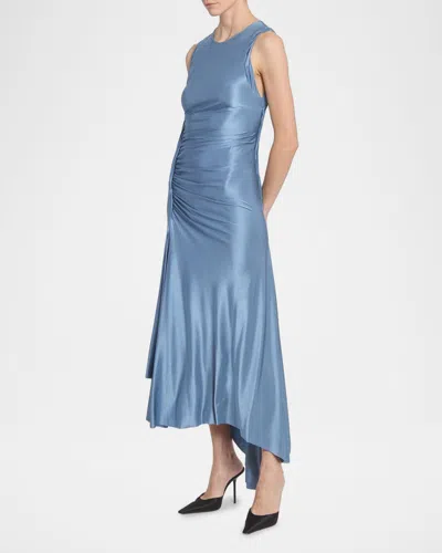 Victoria Beckham Womens Dark Teal Twist Asymmetric-hem Woven Midi Dress In Green