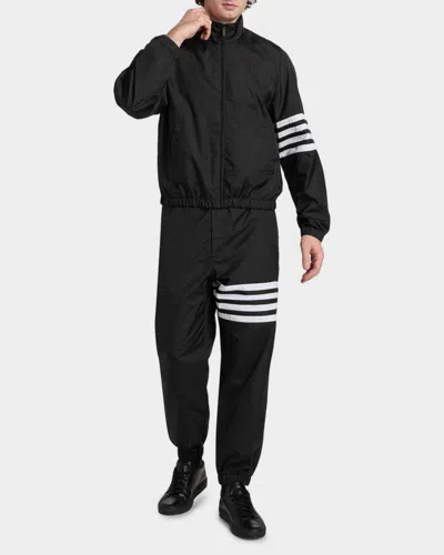 Thom Browne Jacket High Collar Elastic Cuffs Stripe Sleeves In Black
