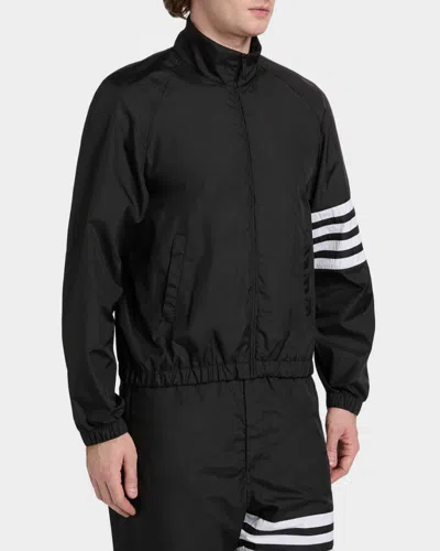 Thom Browne Jacket High Collar Elastic Cuffs Stripe Sleeves In Black