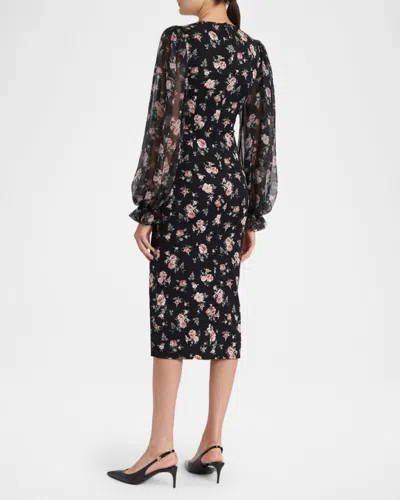 Dolce & Gabbana Women Black Dress With Round Neckline And All-over Floral Motif In Silk Blend Woman