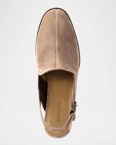 Bernardo Suede Heeled Loafer Slingback Clogs In Brown