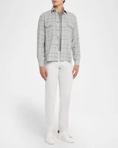 Kiton Men's Wool-blend Plaid Overshirt With Pockets In Gray