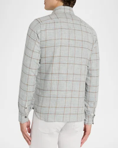 Kiton Men's Wool-blend Plaid Overshirt With Pockets In Gray