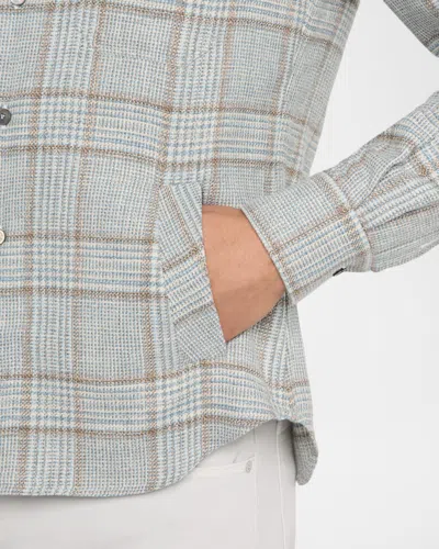 Kiton Men's Wool-blend Plaid Overshirt With Pockets In Gray
