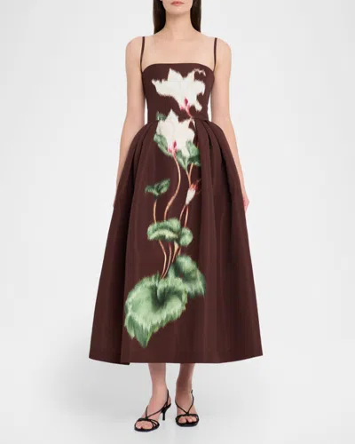 Oscar De La Renta Cyclamen Sleeveless Faille Cocktail Midi Dress In Brown