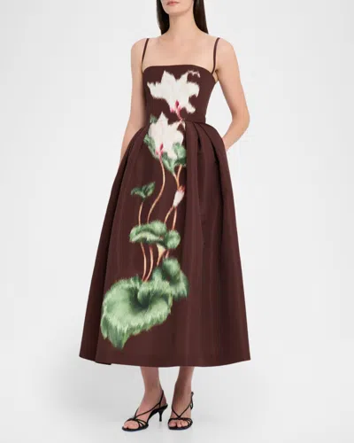 Oscar De La Renta Cyclamen Sleeveless Faille Cocktail Midi Dress In Brown