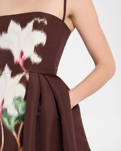 Oscar De La Renta Cyclamen Sleeveless Faille Cocktail Midi Dress In Brown