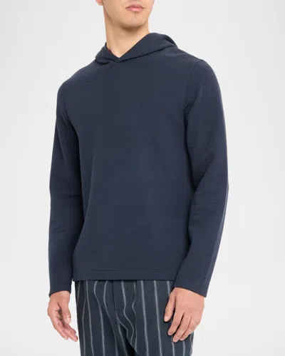 Vince Double Face Pullover Hoodie In Blue
