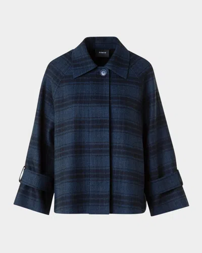 Akris Alisa Check Wool Double Face Jacket In Blue