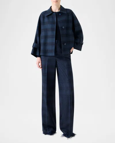 Akris Alisa Check Wool Double Face Jacket In Blue
