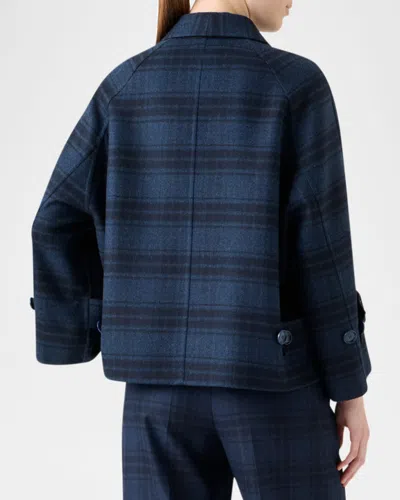 Akris Alisa Check Wool Double Face Jacket In Blue