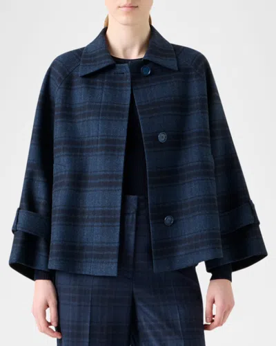 Akris Alisa Check Wool Double Face Jacket In Blue