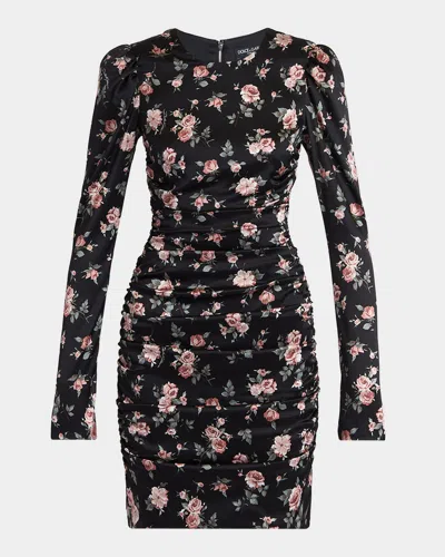 Dolce & Gabbana Black Dress With Floral Print And Side Draping In Silk Woman