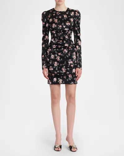 Dolce & Gabbana Black Dress With Floral Print And Side Draping In Silk Woman