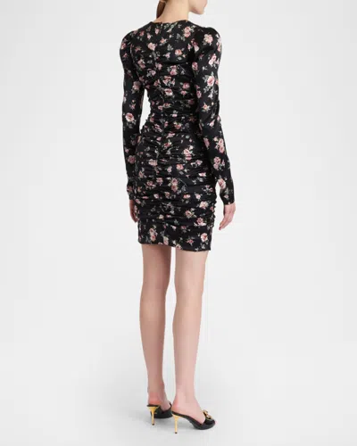 Dolce & Gabbana Black Dress With Floral Print And Side Draping In Silk Woman