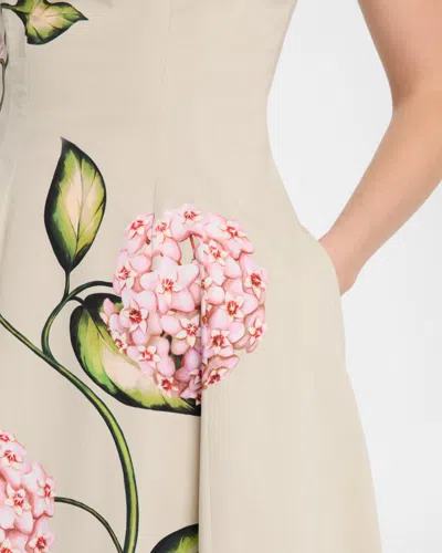 Oscar De La Renta Sleeveless Porcelain Flowers-print Midi Day Dress In Animal Print