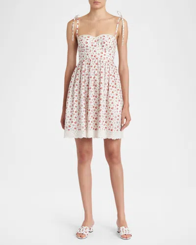 Dolce & Gabbana Lace-trimmed Floral-print Cotton-blend Poplin Bustier Mini Dress In Multi