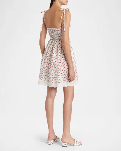 Dolce & Gabbana Lace-trimmed Floral-print Cotton-blend Poplin Bustier Mini Dress In Multi