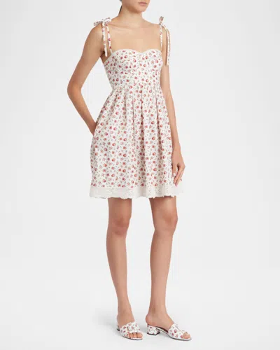 Dolce & Gabbana Lace-trimmed Floral-print Cotton-blend Poplin Bustier Mini Dress In Multi