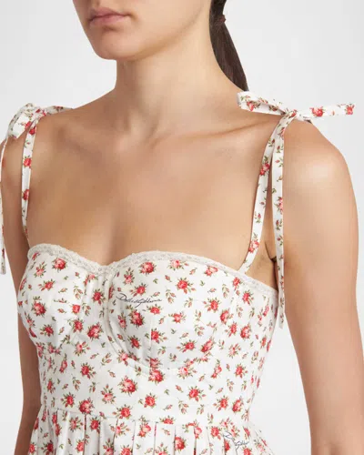 Dolce & Gabbana Lace-trimmed Floral-print Cotton-blend Poplin Bustier Mini Dress In Multi