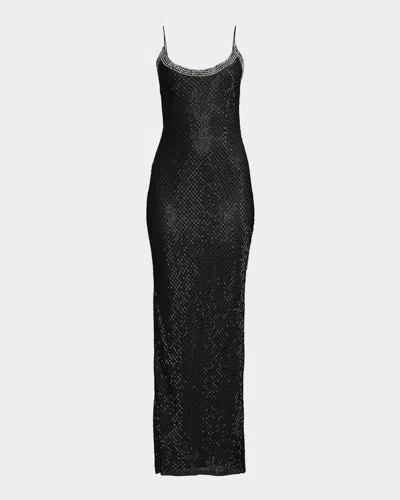 Mac Duggal Rhinestone Encrusted Scoop Neckline Beaded Gown In Black