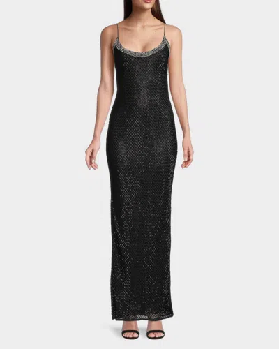 Mac Duggal Rhinestone Encrusted Scoop Neckline Beaded Gown In Black