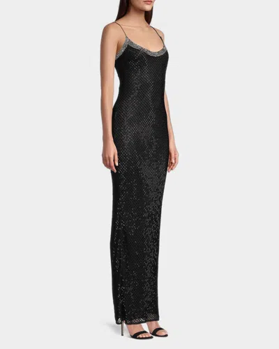 Mac Duggal Rhinestone Encrusted Scoop Neckline Beaded Gown In Black