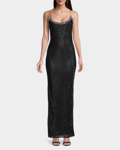 Mac Duggal Rhinestone Encrusted Scoop Neckline Beaded Gown In Black