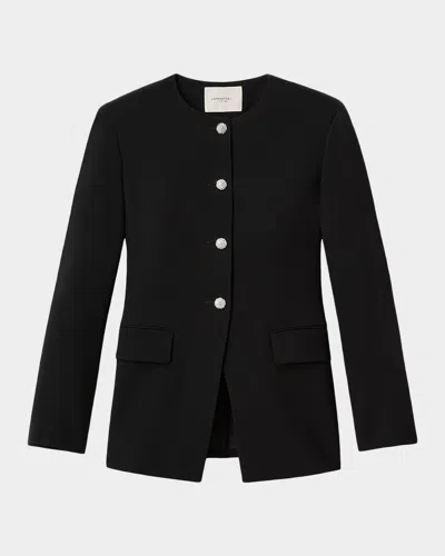 Lafayette 148 New York Cystal Cluster Button Finesse Crepe Cutaway Jacket In Black
