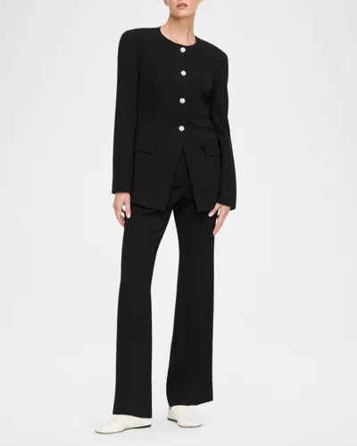 Lafayette 148 New York Cystal Cluster Button Finesse Crepe Cutaway Jacket In Black
