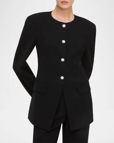 Lafayette 148 New York Cystal Cluster Button Finesse Crepe Cutaway Jacket In Black