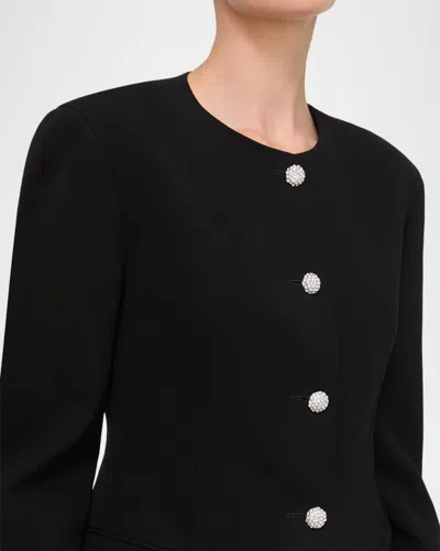 Lafayette 148 New York Cystal Cluster Button Finesse Crepe Cutaway Jacket In Black