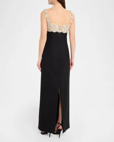 Oscar De La Renta Sleeveless Mother Of Pearl Embroidered Bustier Gown In Metallic