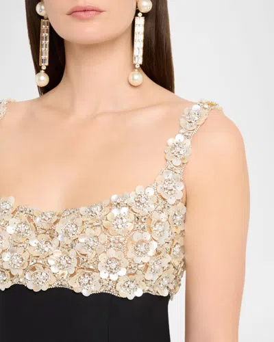 Oscar De La Renta Sleeveless Mother Of Pearl Embroidered Bustier Gown In Metallic