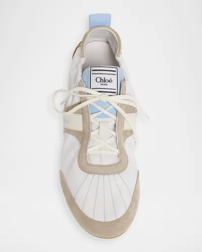 Chloé White Calf Leather Bos Taurus Athletic Sneakers In Multi