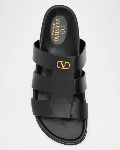 Valentino Garavani Studshield Logo-embellished Leather Sandals In Black