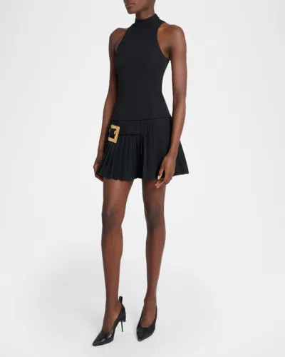 Balmain Knee Length Dress Pleated Skirt Buckle In Multi